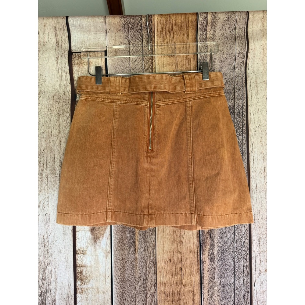 Aureta Belted Mini Skirt Rust Orange Denim Utility Cotton Casual Chic Size 27 - Picture 2 of 5